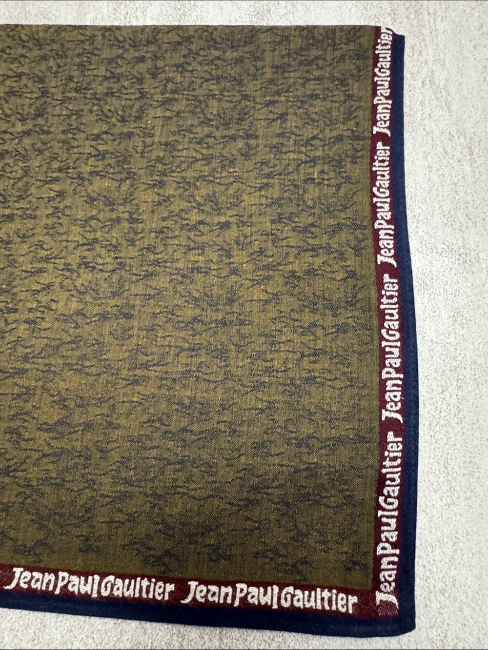 Jean Paul Gaultier Olive and Navy Logo-Trim Men's Pocket Square - Picture 2 of 6